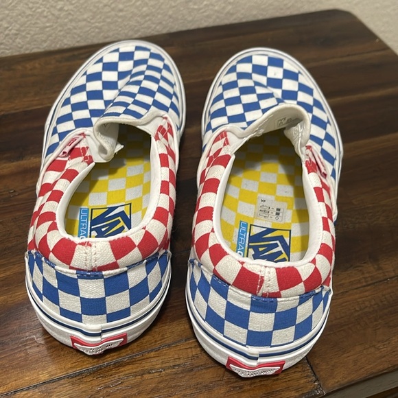 Vans Off The Wall checked Checkerboard Slip-On sneakers red blue white Mens 7.5 - Picture 14 of 16